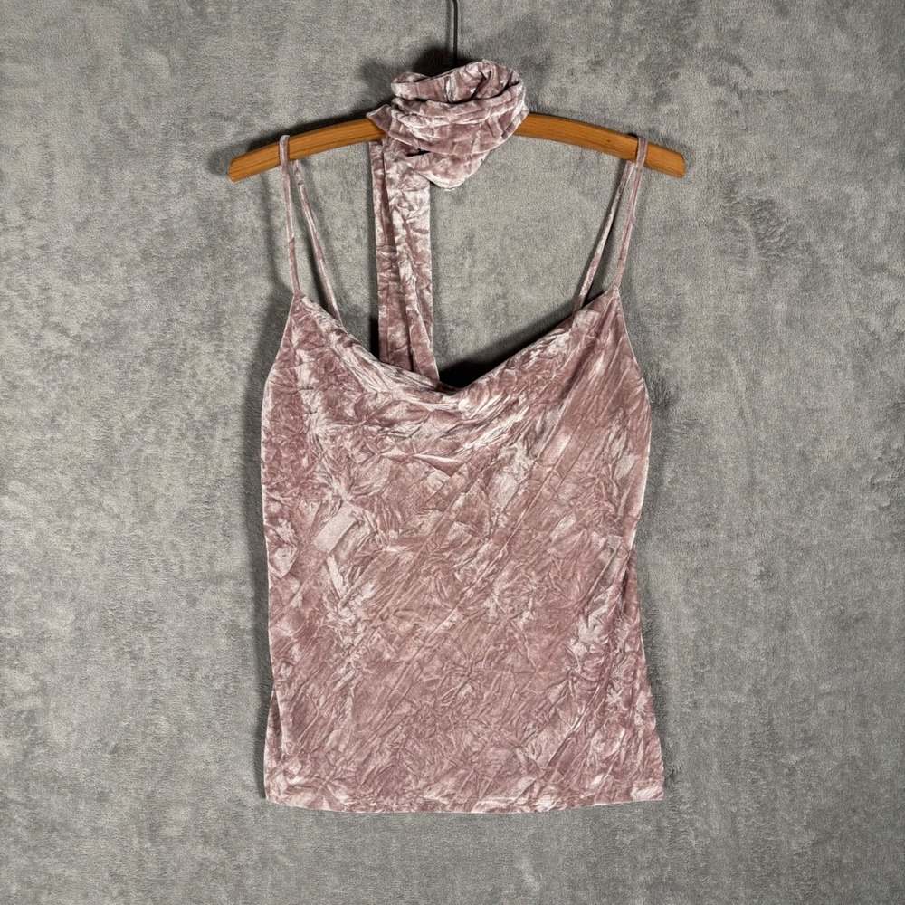 SEN‎ Crushed Velvet Cowl Neck Cami Top Women's Size 2 Tie Accent Mauve Pink Chic